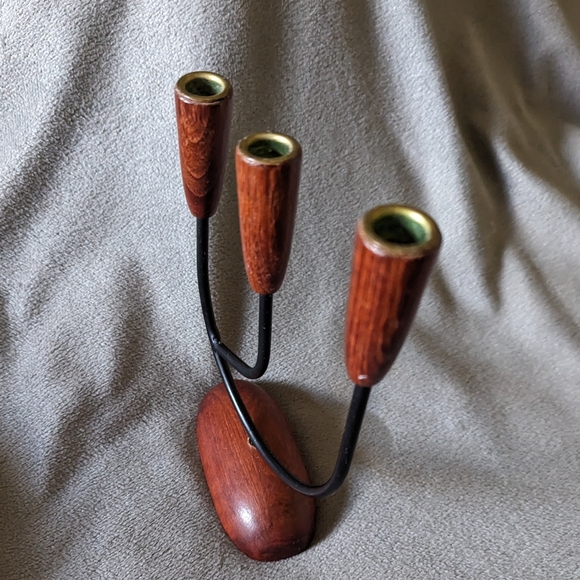 SMALL MID CENTURY MODERN MCM TEAK CANDELABRA 3 ARMS DENMARK - Picture 2 of 7